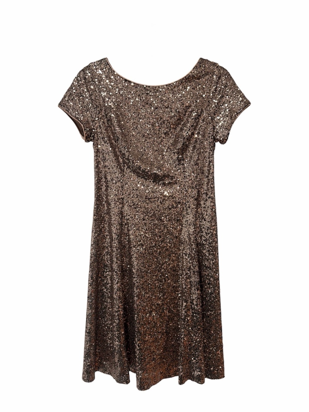 SLNY Bronze Sequin Short Sleeve Scoop Dress